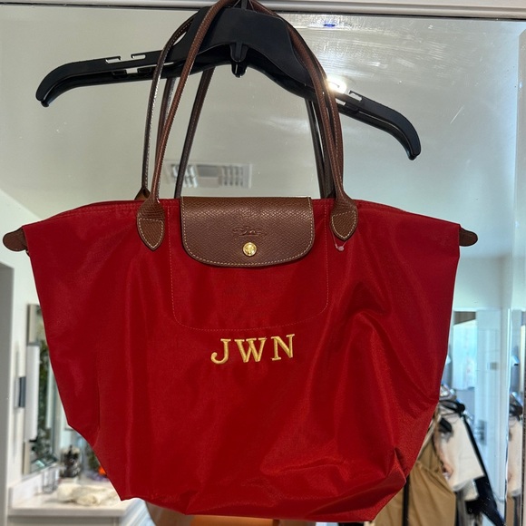 Longchamp Handbags - Longchamp Red Tote with Brown Handles
